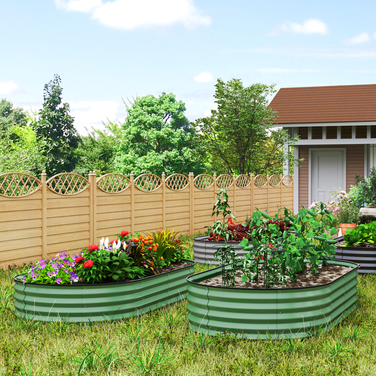 Garden Raised Planters Set - Durable Galvanised Steel for Outdoor Use