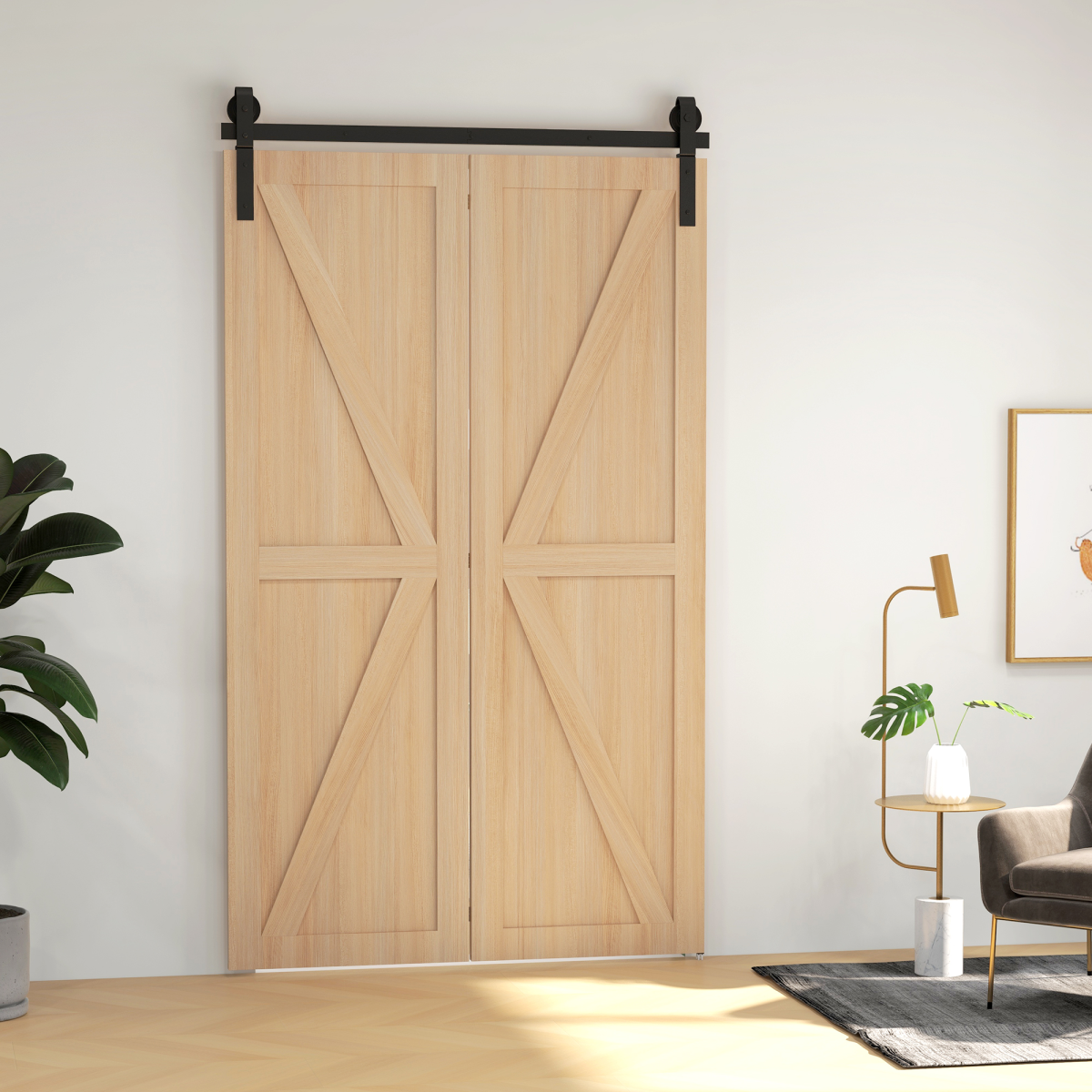 HOMCOM 4FT/122CM Bi-Folding Sliding Barn Door Hardware Kit Sliding Door Kit