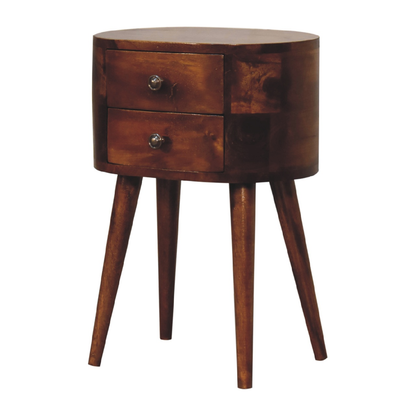 Artisan Furniture Solid Wood Mini Chestnut Rounded Bedside Table, Brown, 2 Drawers