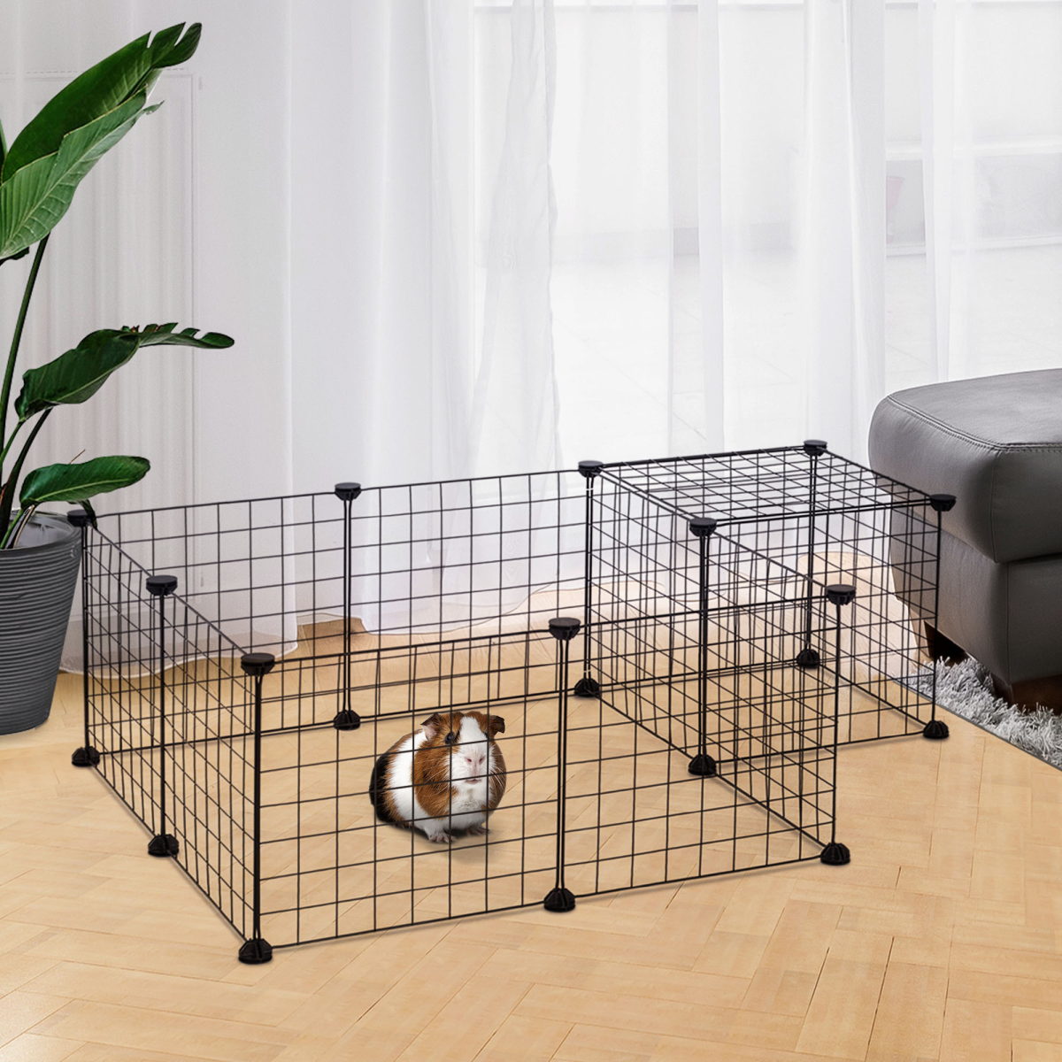 DIY Pet Playpen Metal Wire Fence 12-Panel Guinea Pig Small Animals Cage Black