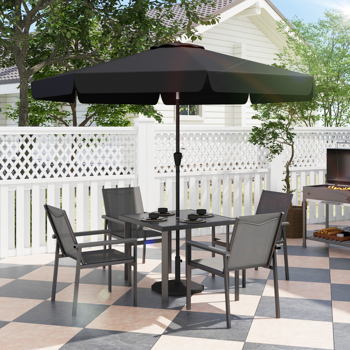 Outsunny 5 Piece Garden Dining Set, Outdoor Table and 4 Chairs, Grey