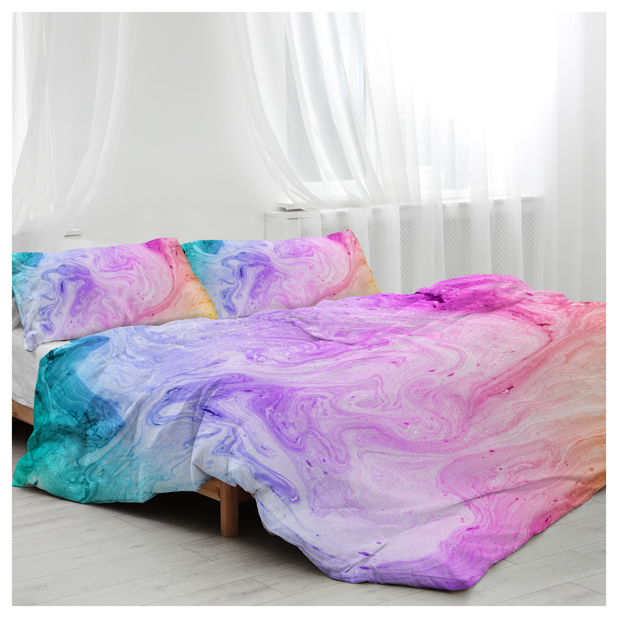 Girly Duvet Cover Rainbow Glitter Ombre Bedding Sets 3 Pcs Chic Unicorn Pink Purple Blue Green Pastel Bed Spreads Sparkle Quilt Cover Set with 2 Pillow Shams (Double)