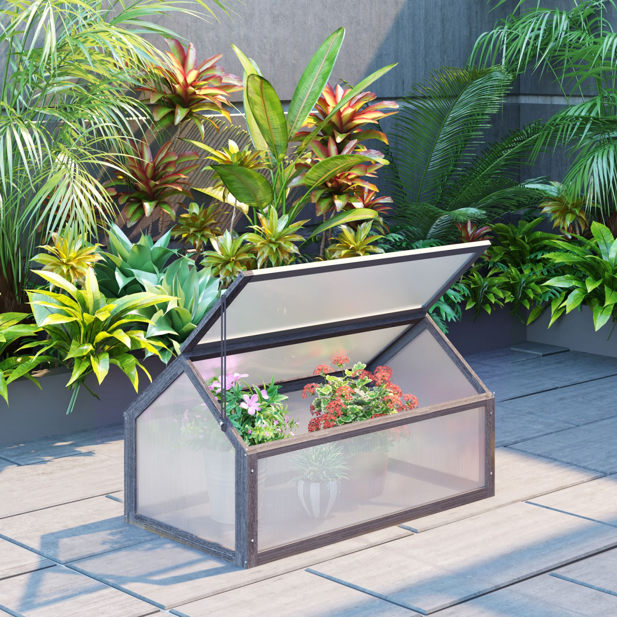 Wooden Cold Frame Greenhouse PC 90 x 52 x 50cm, Grey House,