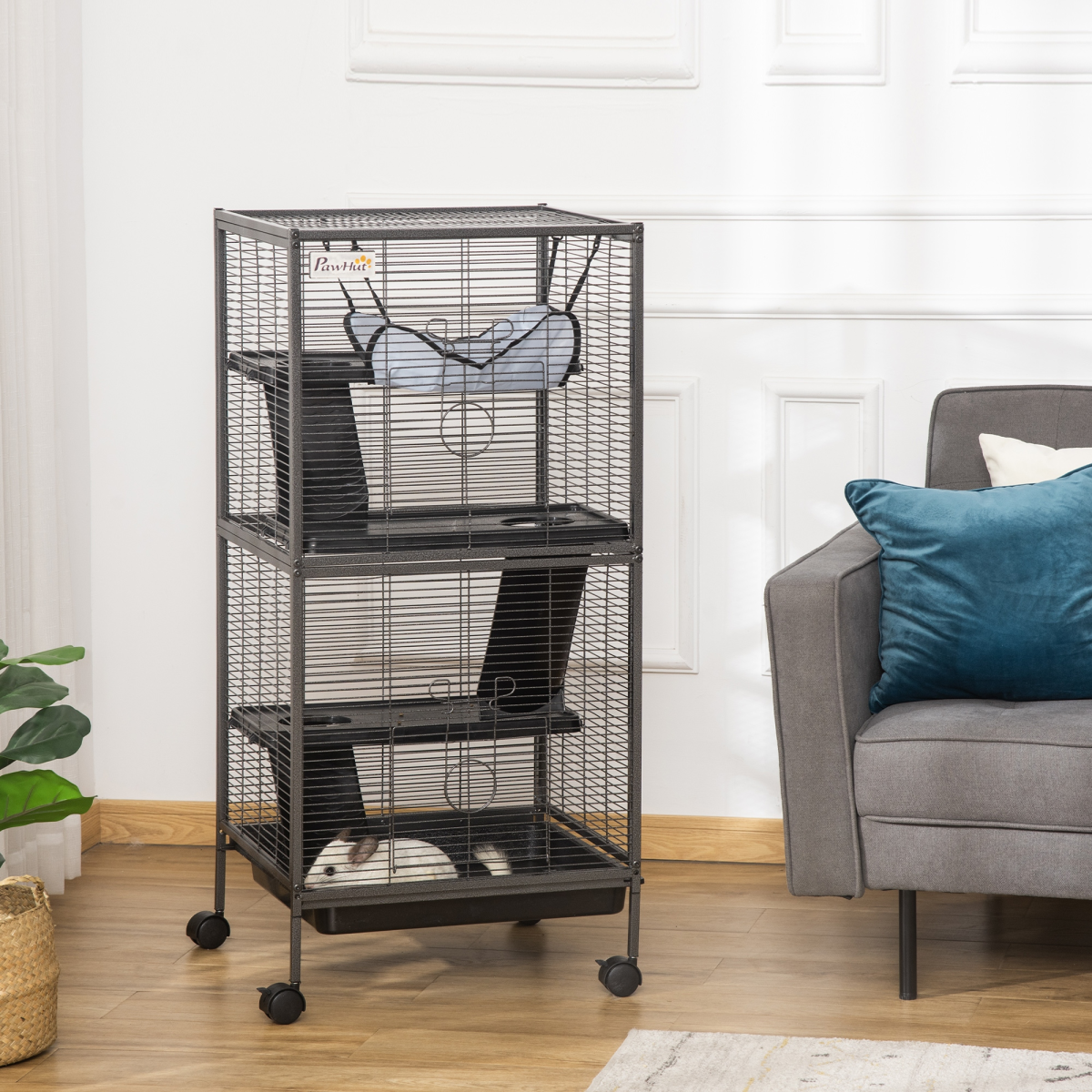 Rolling Small Animal Cage for Chinchillas Ferrets Kittens w/ Platform Ramp Tray