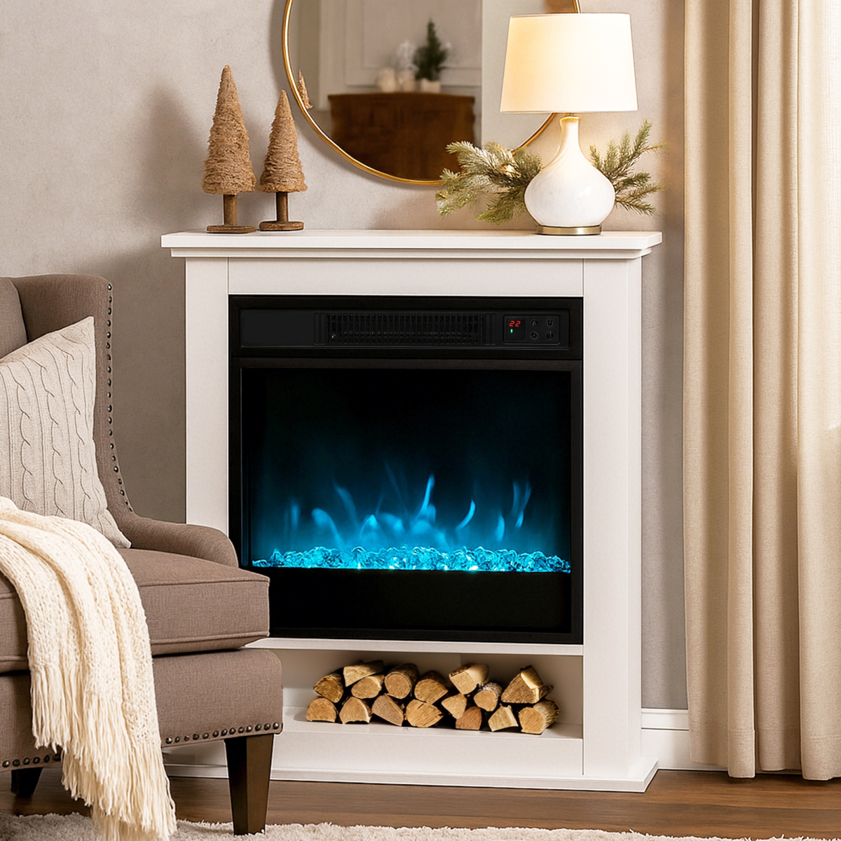 HOMCOM 1800W White Electric Fire Reach up to 30㎡ Space