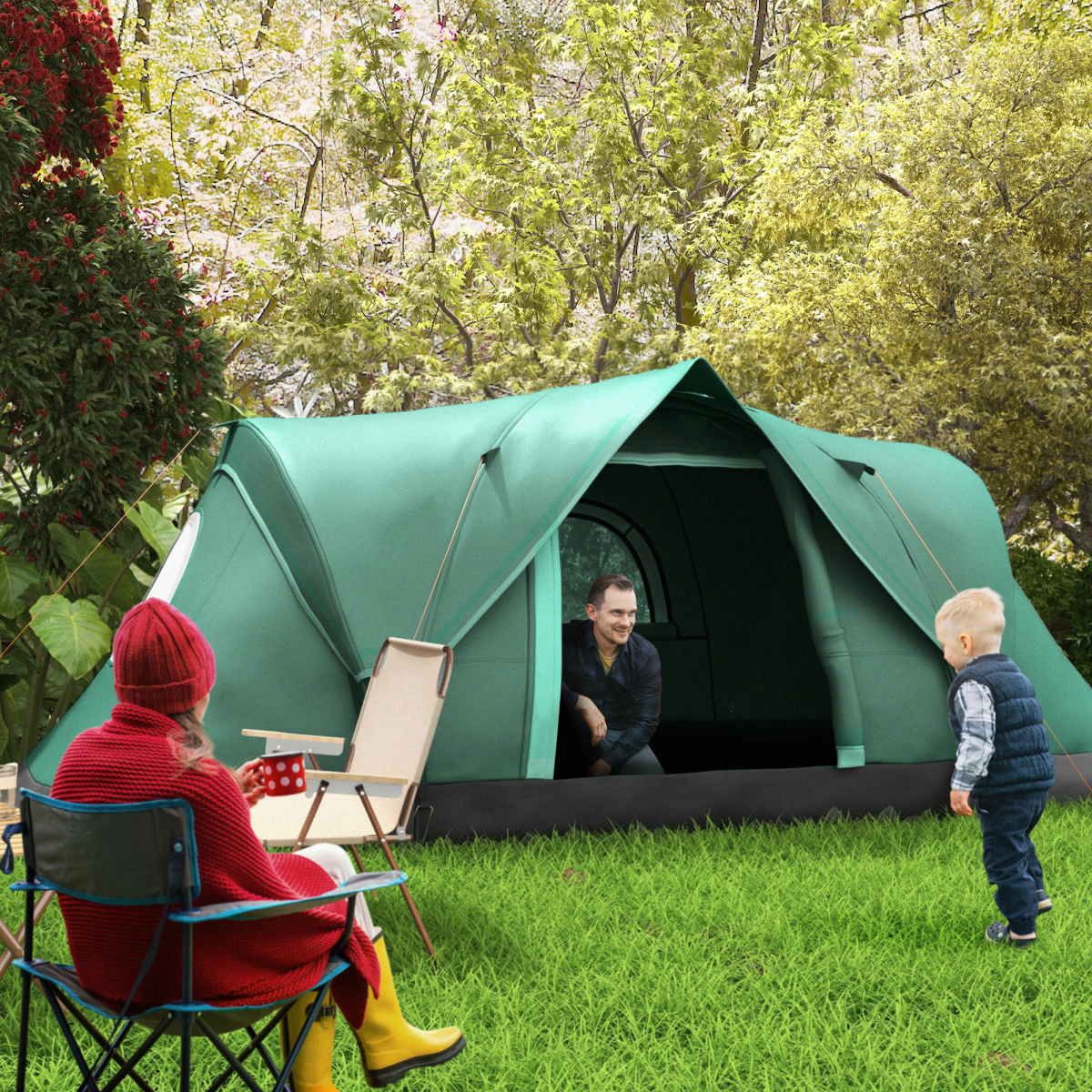 Outdoor  Camping Tent For 5-6 W/ Bag, Fiberglass & Steel Frame