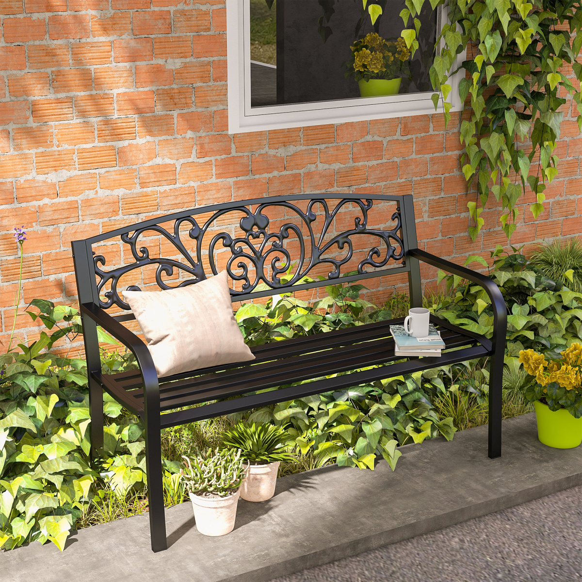 2-Seater Garden Bench, Steel-Black