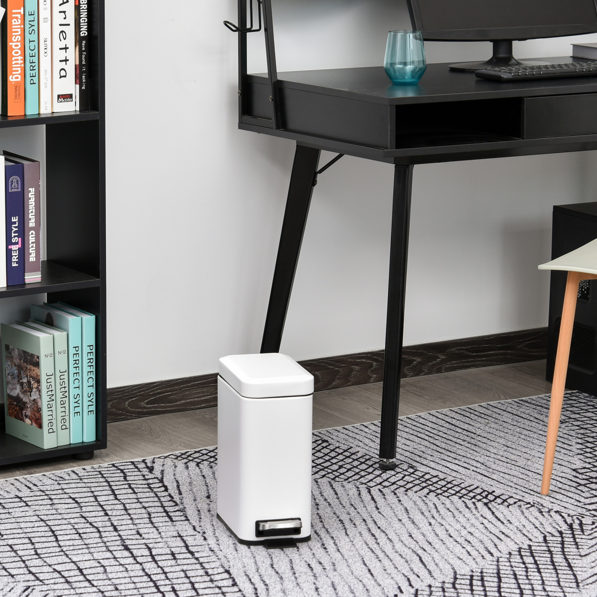 5L Rectangular Steel Pedal Bin White