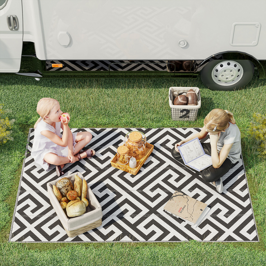 121x182cm Reversible Outdoor Rug Portable Plastic Straw RV  Outsunny