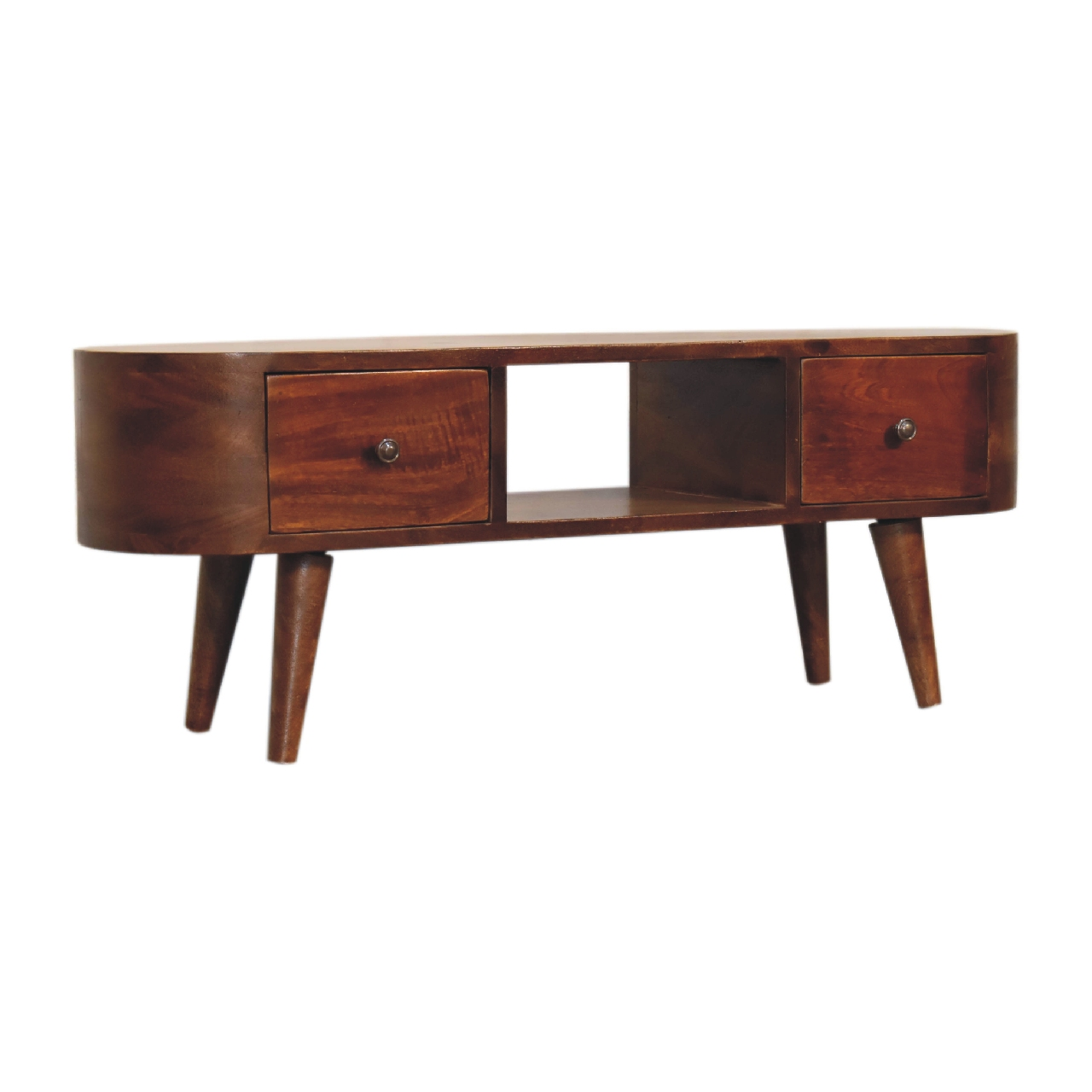 Artisan Furniture Solid Wood Chestnut Round Open Media Unit, 2 Drawers, Brown