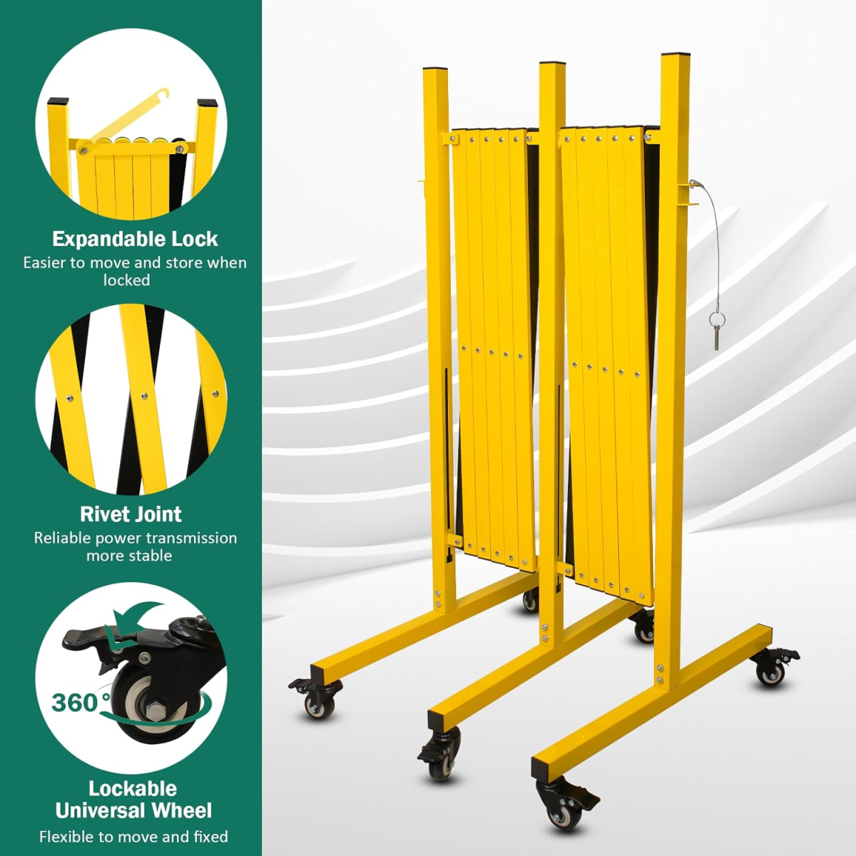 Metal Expandable Barricade, 23 Feet Retractable Fence Outdoor, Mobile Safety Barrier Gate, Easily Assembled Expanding Gate with Casters, Collapsible Accordion Barricade Gate Outdoor