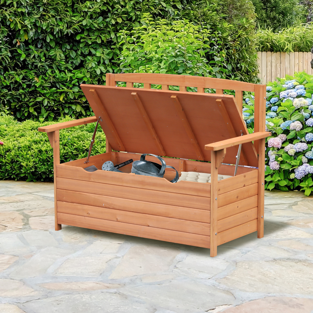 Outdoor Garden Storage Bench Patio Box All Weather Fir Wood 112 x 84 cm
