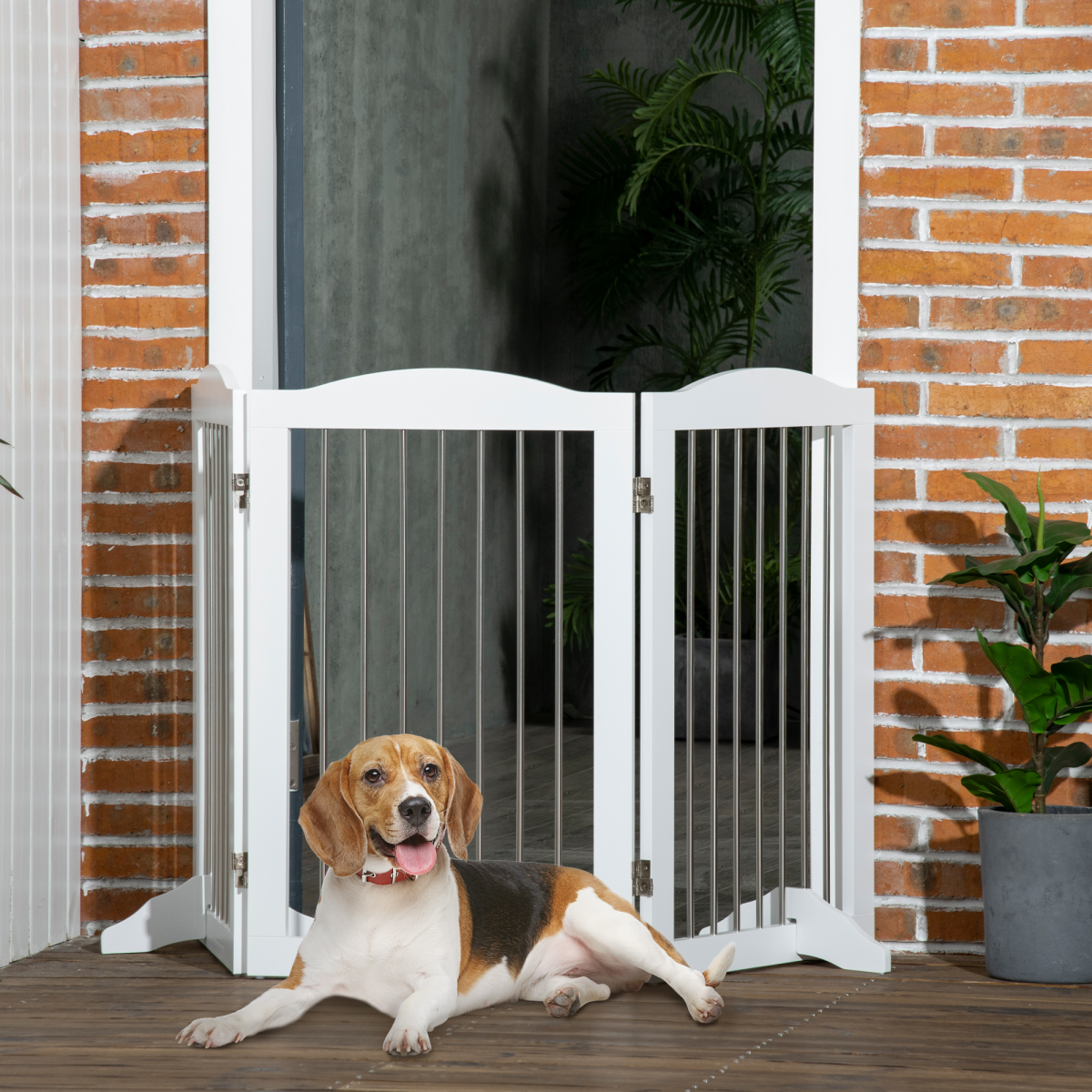 Foldable Dog Gate for Doorways, Stairs, Halls - White