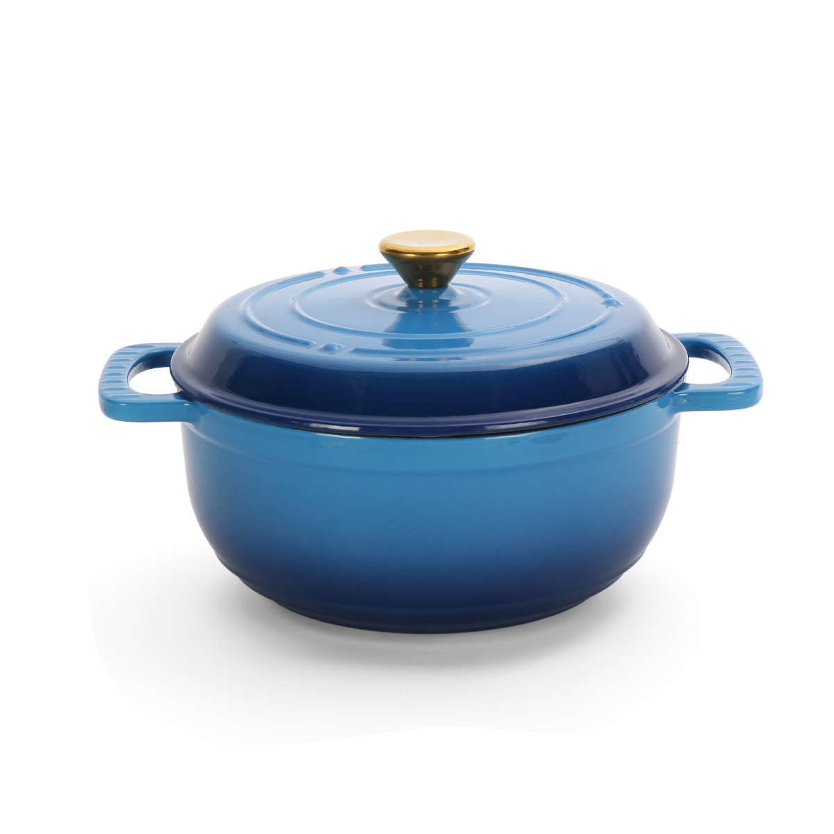 Cast iron 5QT cooking pot - Gradient blue - Includes two silicone gloves - Enamel pot