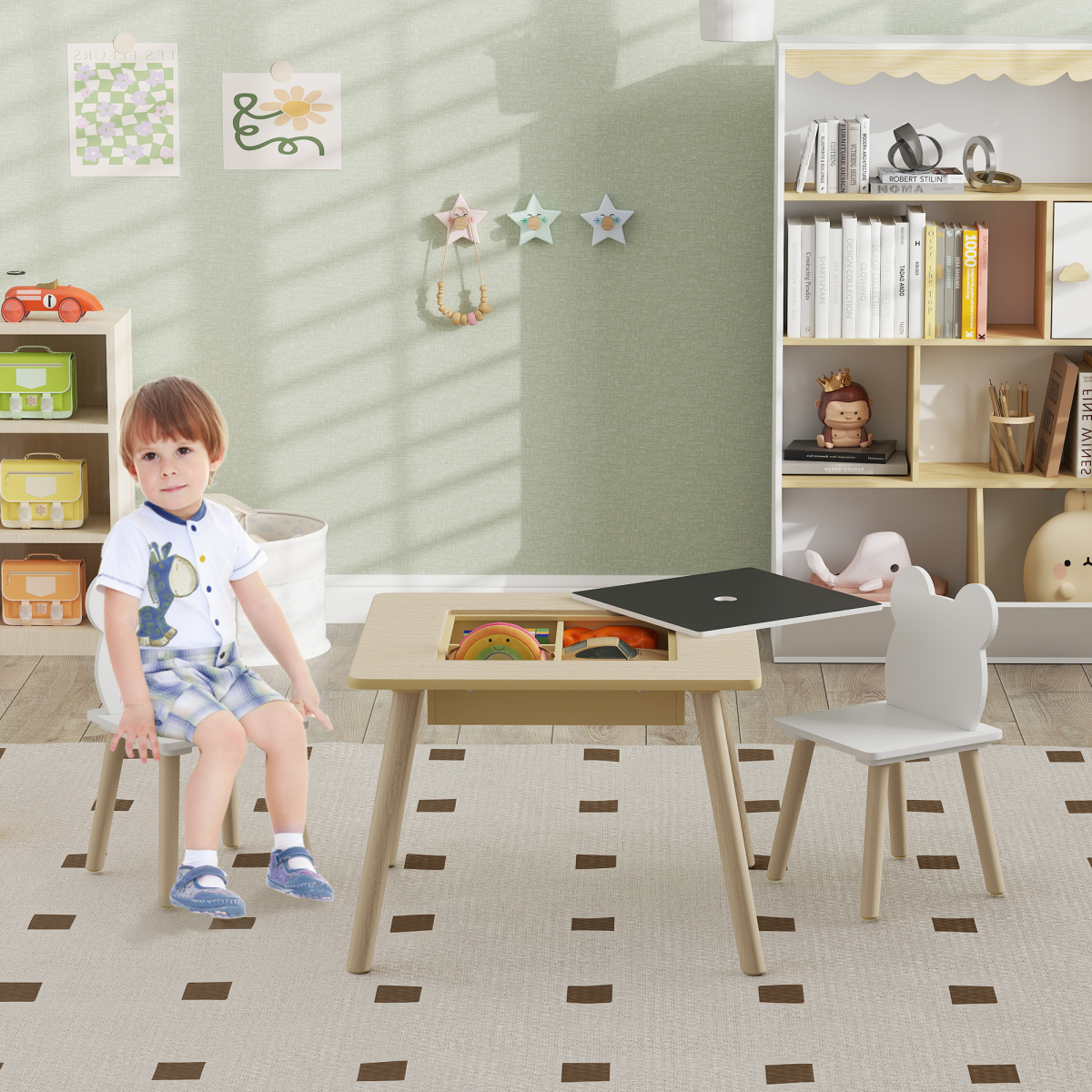 AIYAPLAY 3-Piece Toddler Table and Chairs Set for Nursery, Playroom