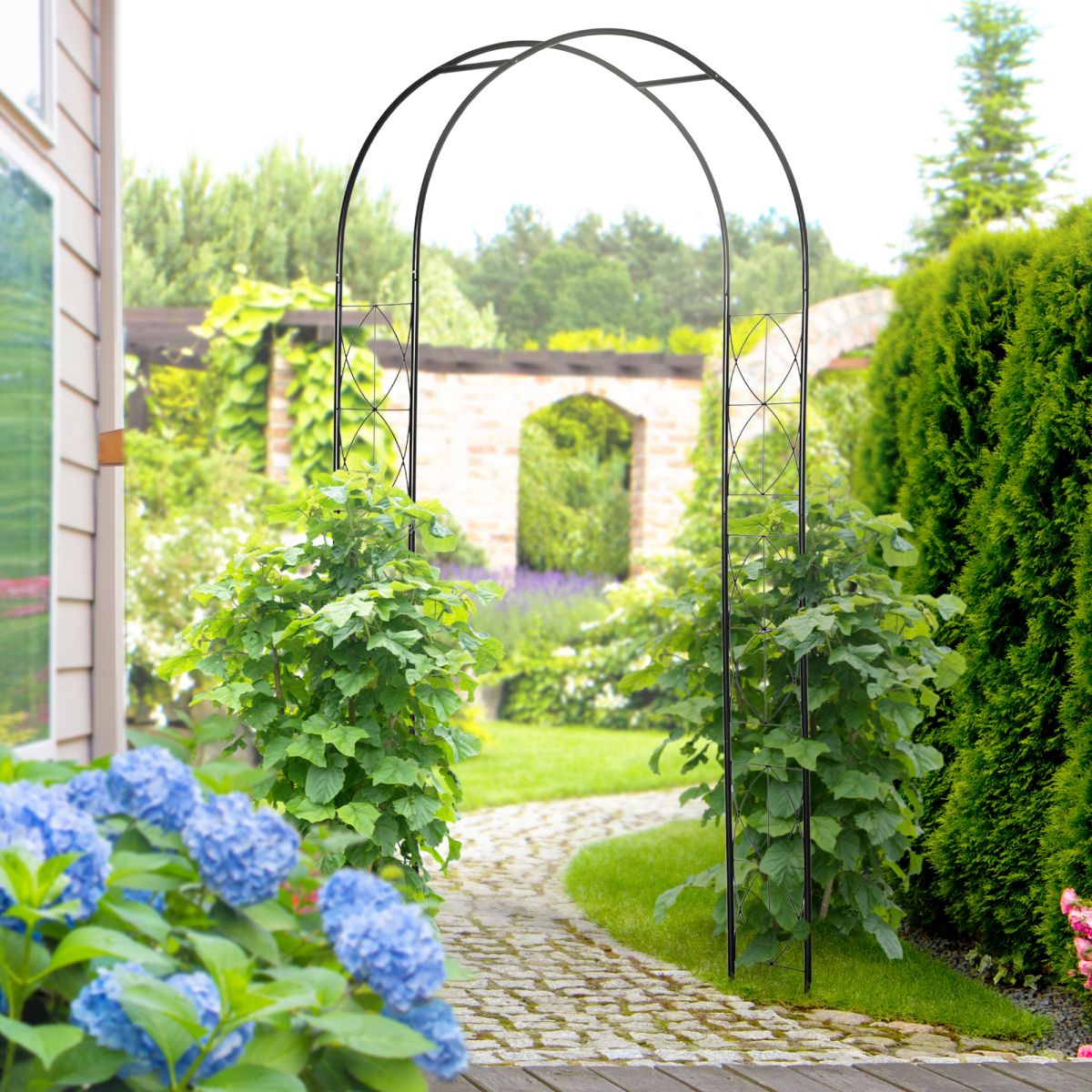 Metal Vintage Garden Arch Lawn Arbor Trellis Rose Plant Climbing Rack Outsunny