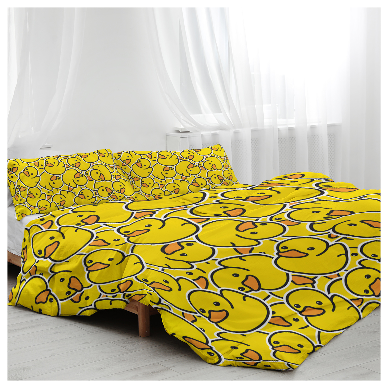 Duck Bedding Yellow Rubber Duck Duvet Cover Sets for Kids 3 Pieces Cute Yellow Duckies Comforter Cover Set Cartoon Duck Gifts for Duck Lovers (Single)