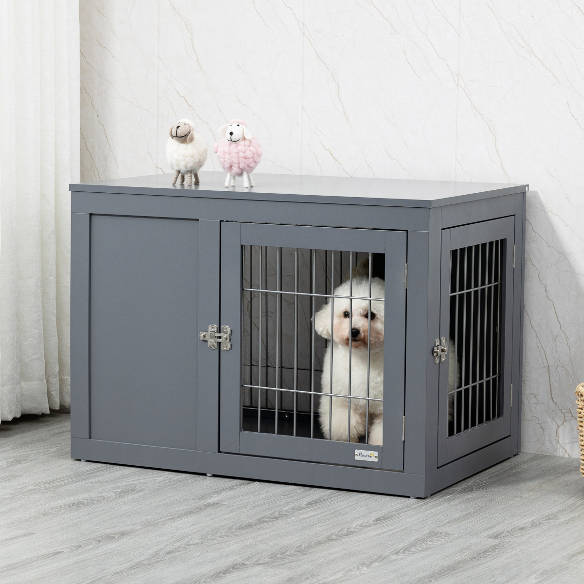 Furniture-Style Dog Crate Two Lockable Doors, for Small & Medium Dogs Pawhut
