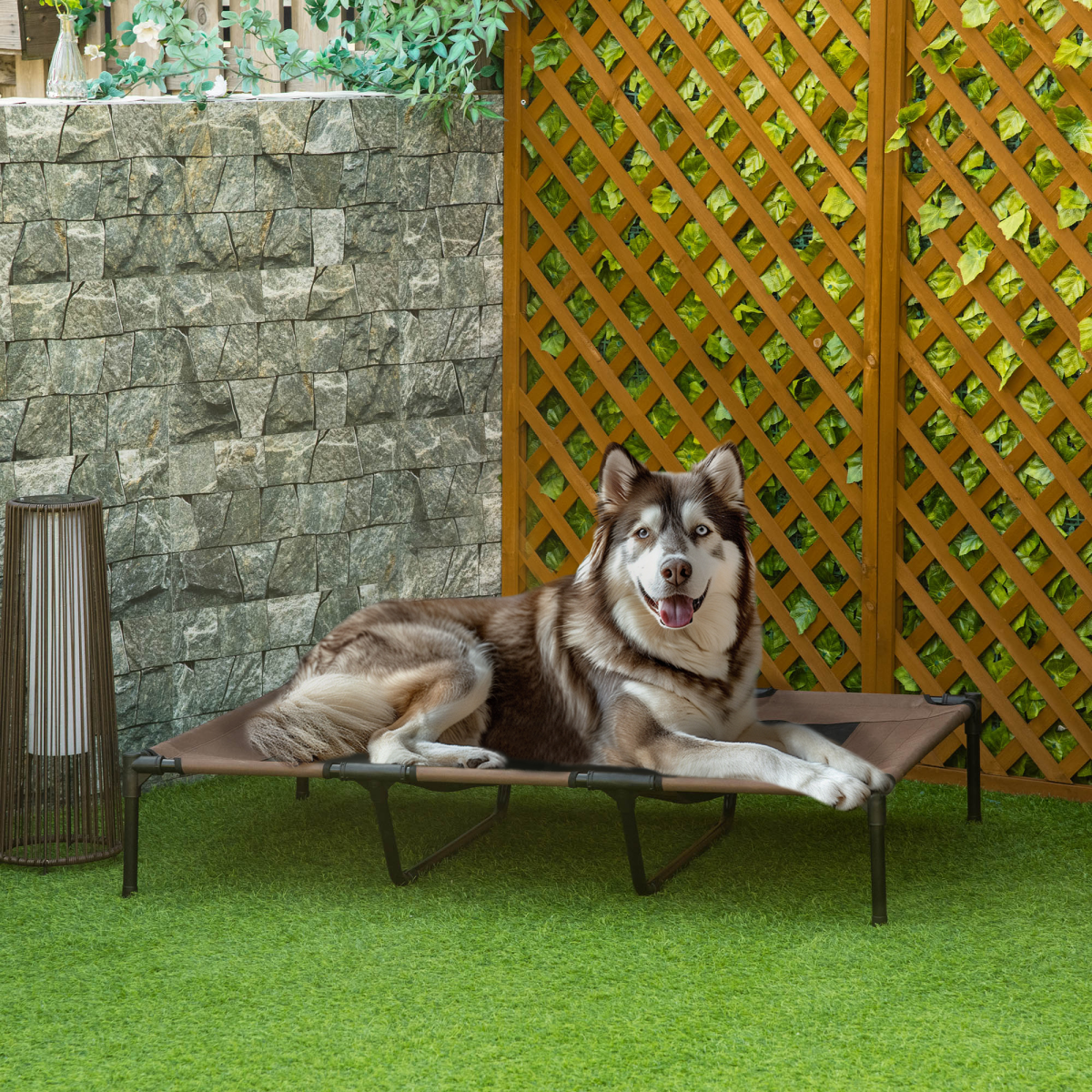 Cooling Elevated Dog Bed Portable Raised Pet Cot for Indoor & Outdoor, Brown