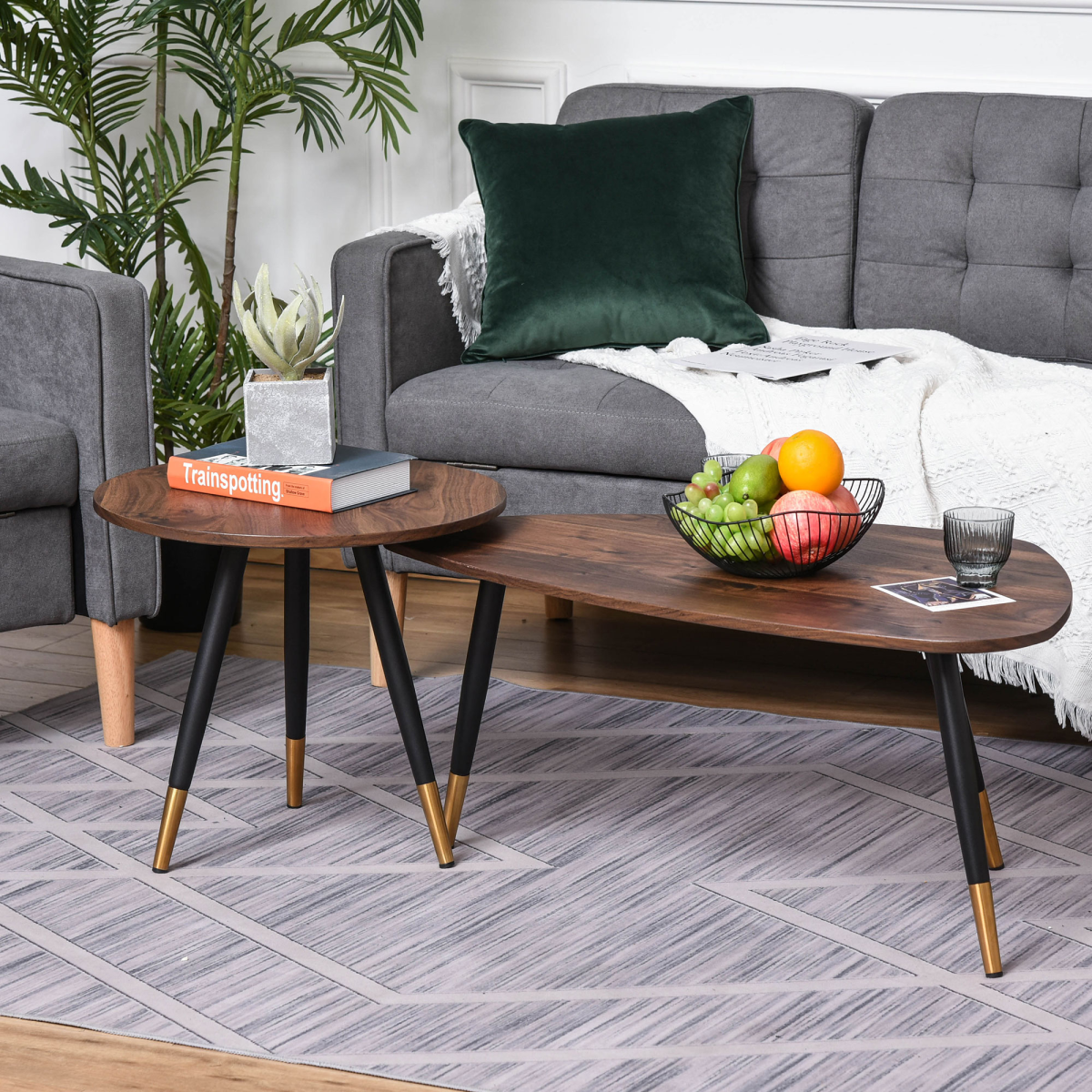 Nesting Coffee Tables Set of 2 Stackable End Tables Sofa Side Desk Home Office