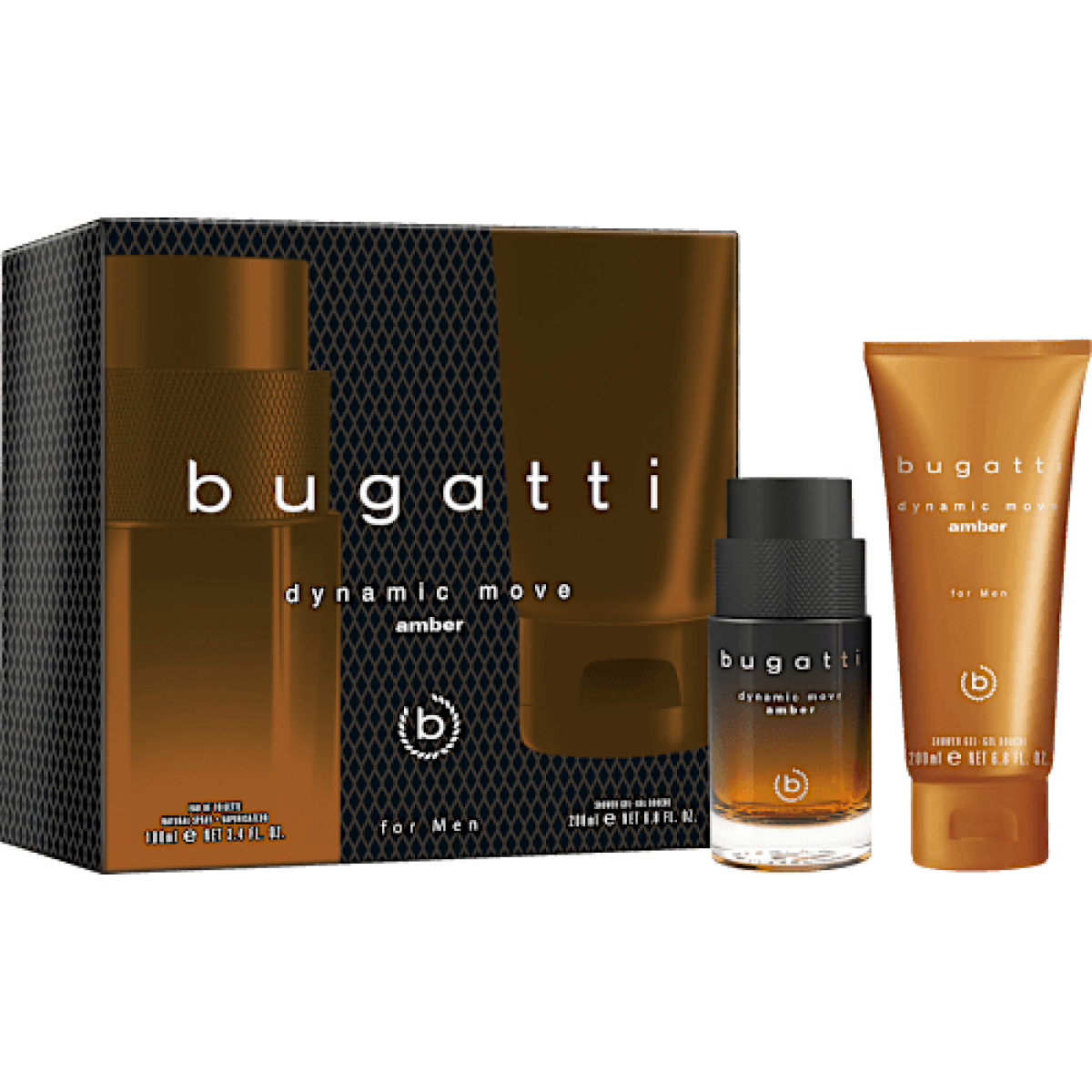 Bugatti Dynamic Move Amber For Men Gift Set (Eau De Toilette Spray 100ml  Shower Gel 200ml)
