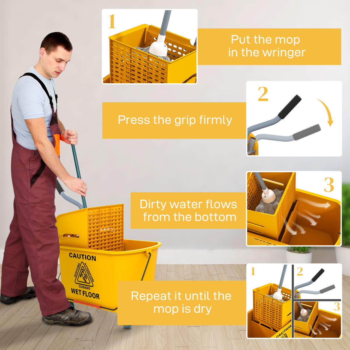 Mop Water Bucket Wringer Cart