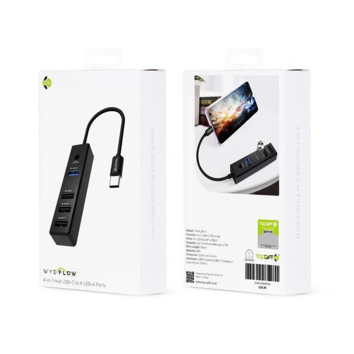 WYEFLOW 4-1 Hub USB-C to 4 USB-A Ports, USB 3.0 and 2.0