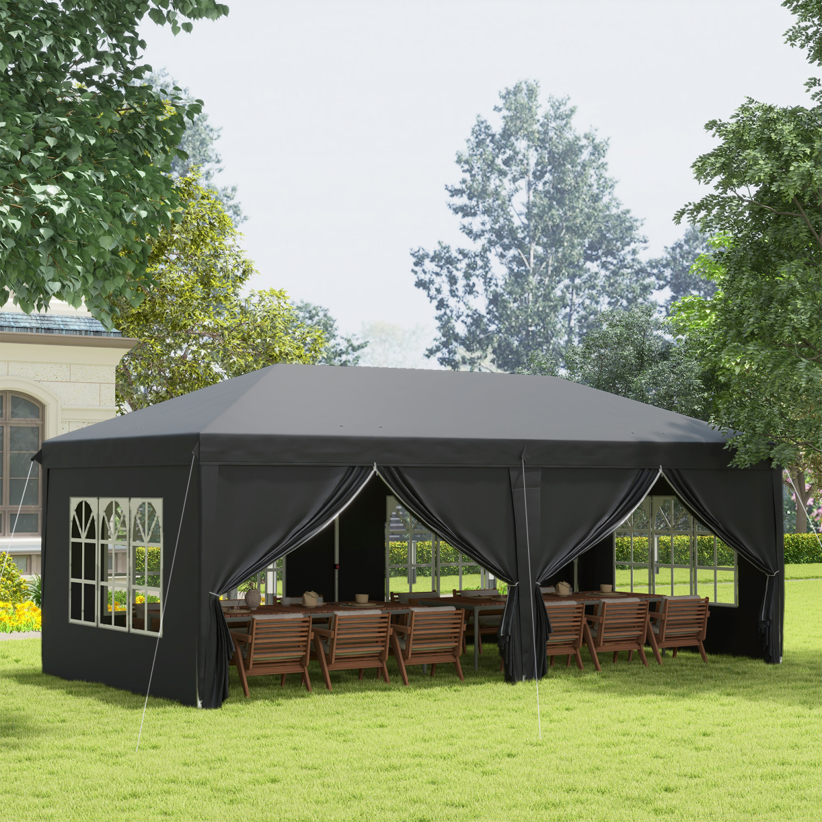 3 x 6m Pop Up Gazebo Height Adjustable Party Tent w/ Storage Bag Black