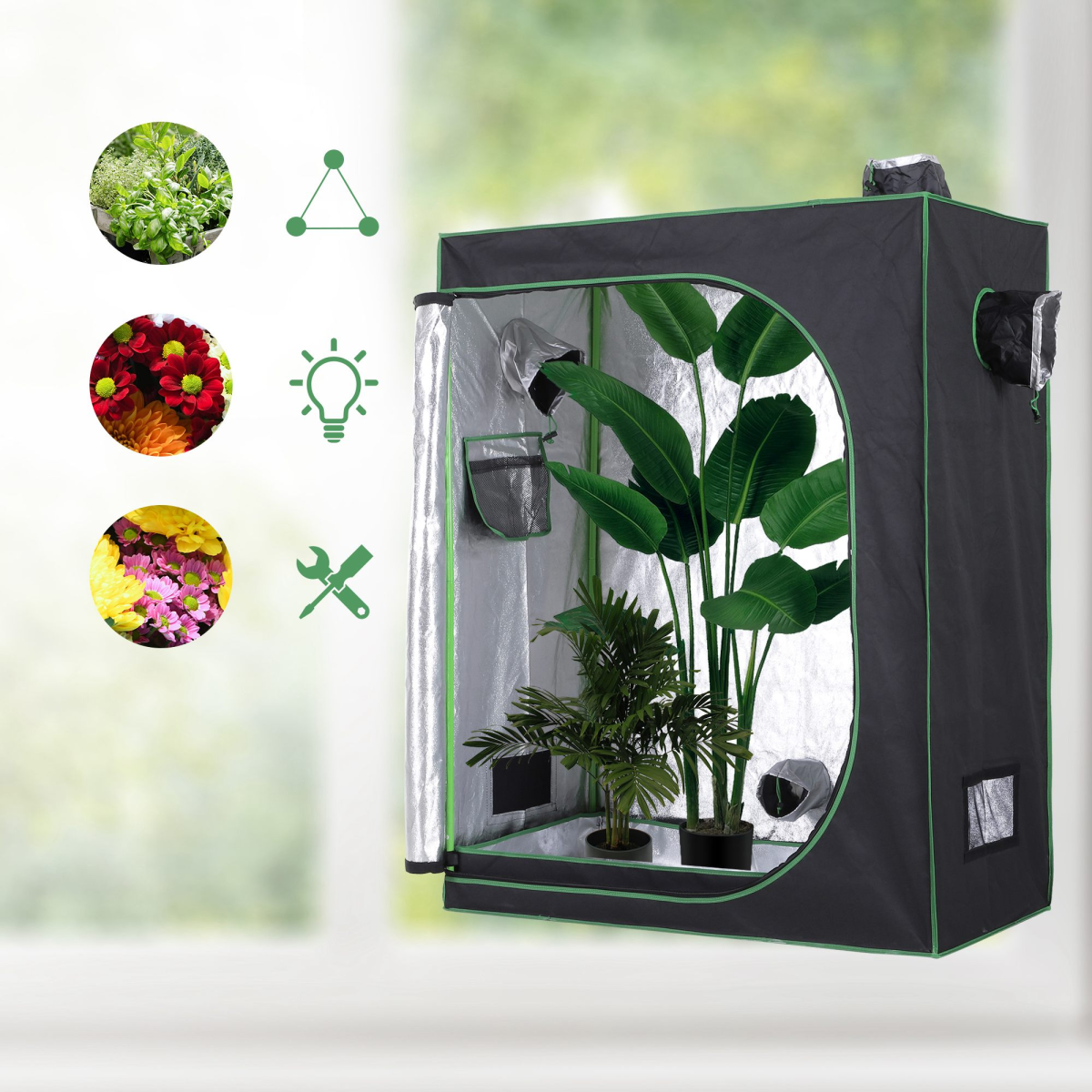 Hydroponic Plant Grow Tent Reflective Mylar Green Room 120L x60W x150Hcm Silver
