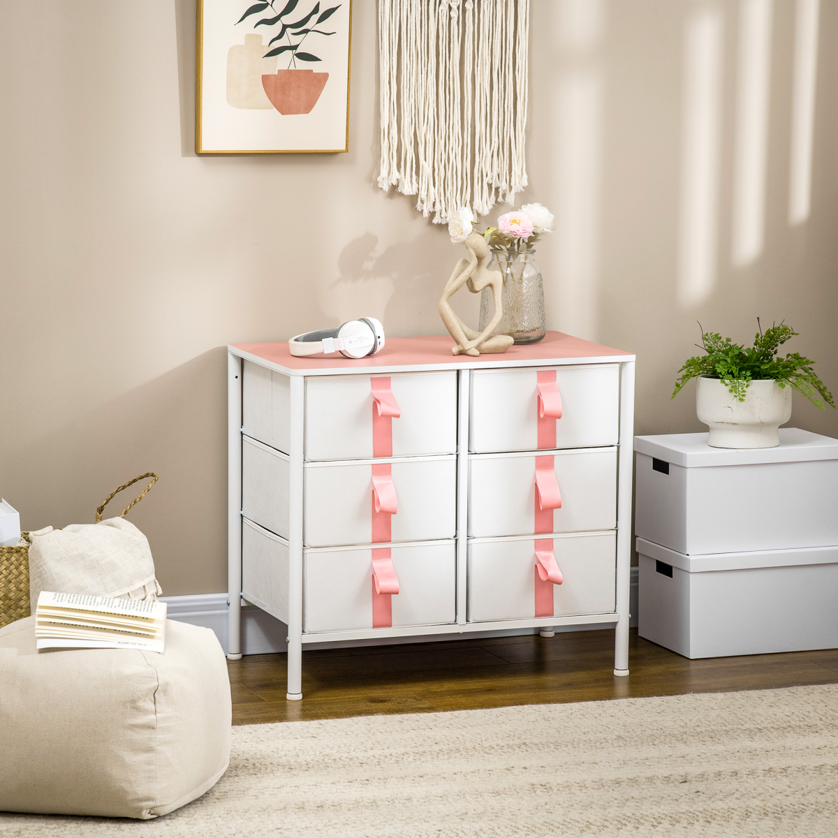 Chest of Drawers Cloth Organizer w/ 6 Fabric Drawer Metal Frame Nursery Room