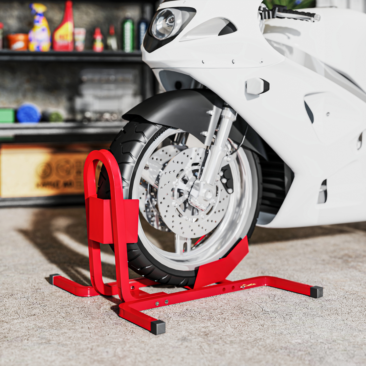 HOMCOM Adjustable Motorcycle Wheel Chock Motorbike Holder with Metal Frame