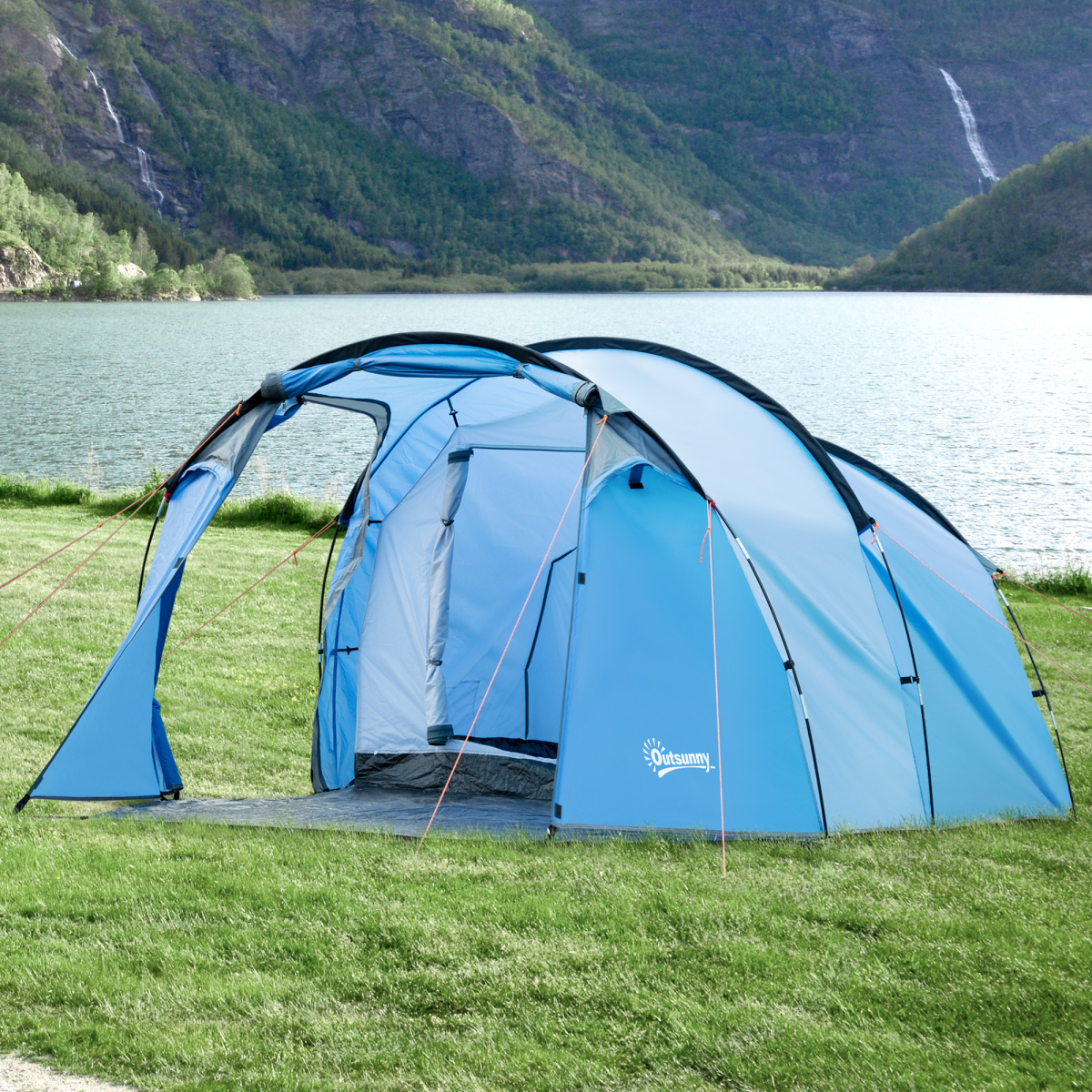 3 Man 2 Room Tent Camping Tent With Living Area Air Vents Blue