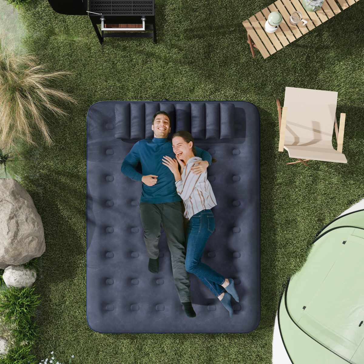 Outsunny Queen Inflatable Mattress with Hand Pump, Pillows, 203 x 152 x 22cm