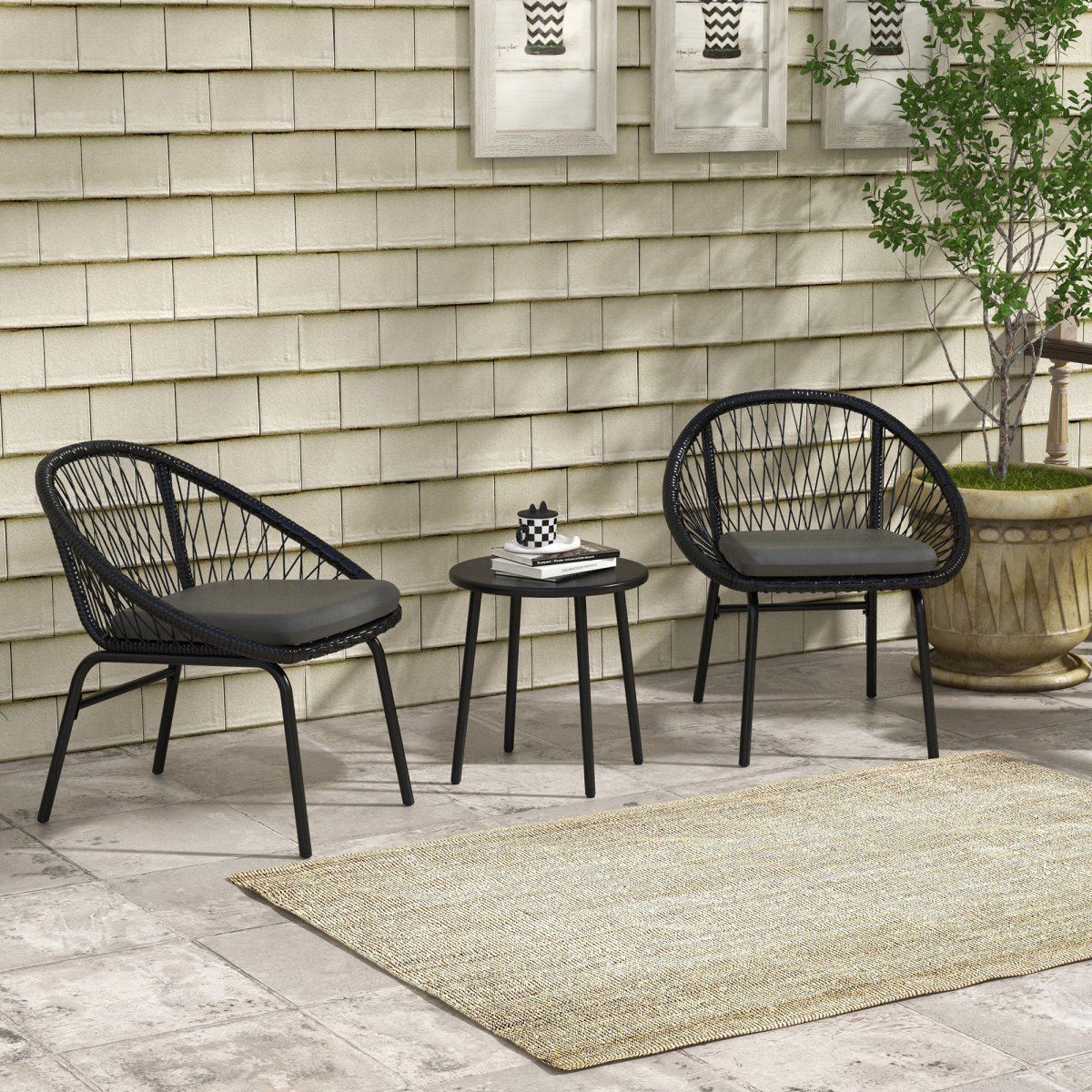 Outsunny 3 Piece Garden Furniture Set, Bistro Set w/ 2 Chairs & 1 Coffee Table