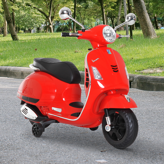 Kids Ride On Licensed Vespa Motorcycle 6V Boys Girls Music LED Lights