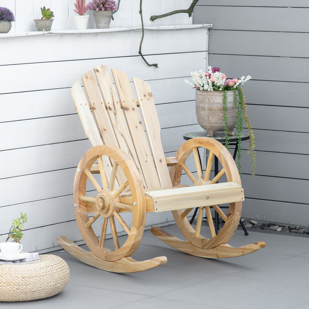 Outsunny Adirondack Rocking Chair Porch Poolside Garden Lounging Natural