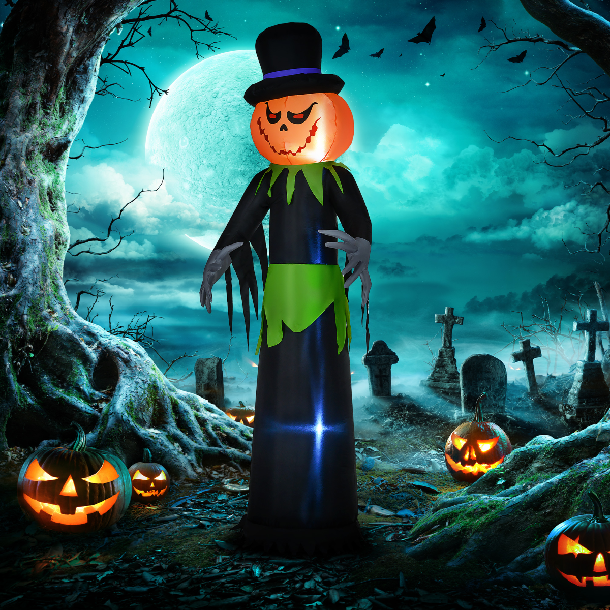 Outsunny 8FT Tall Halloween Inflatable Pumpkin Ghost in A Hat Decoration