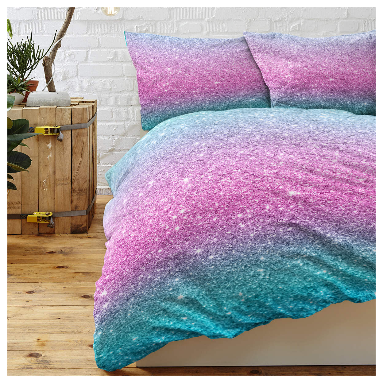 Girly Duvet Cover Rainbow Glitter Ombre Bedding Sets 3 Pcs Chic Unicorn Pink Purple Blue Green Pastel Bed Spreads Sparkle Quilt Cover Set with 2 Pillow Shams (Single)