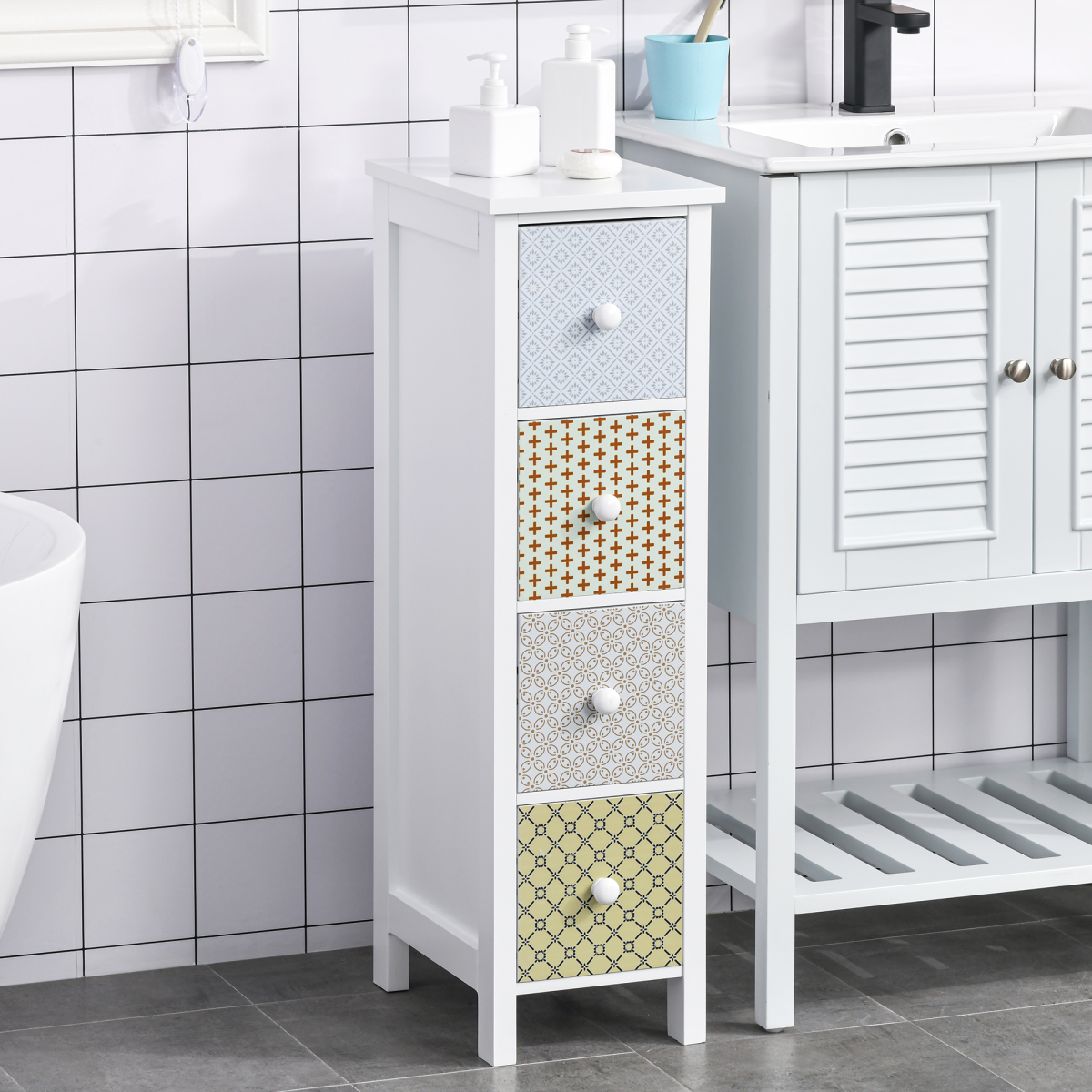 HOMCOM Drawer Cabinet, 4 Drawer Storage Organizer Unit Bathroom Bedroom