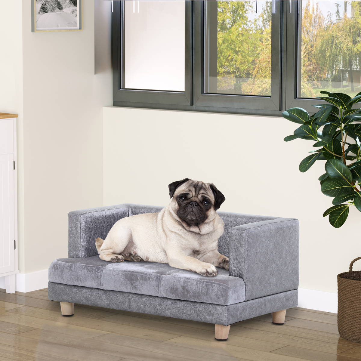 Dog Sofa Bed Kitten Couch Lounge for Small-Sized Dogs, Soft Padded - Grey