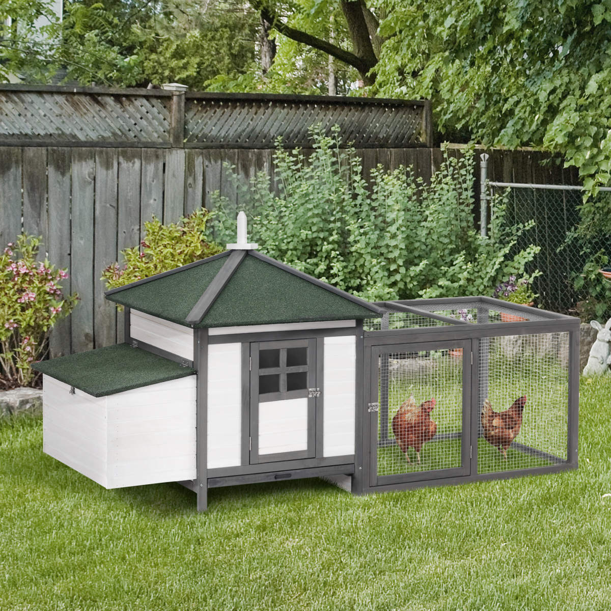 Chicken Coop Small Animal Pet Cage w/ Nesting Box Outdoor Run Backyard Wooden