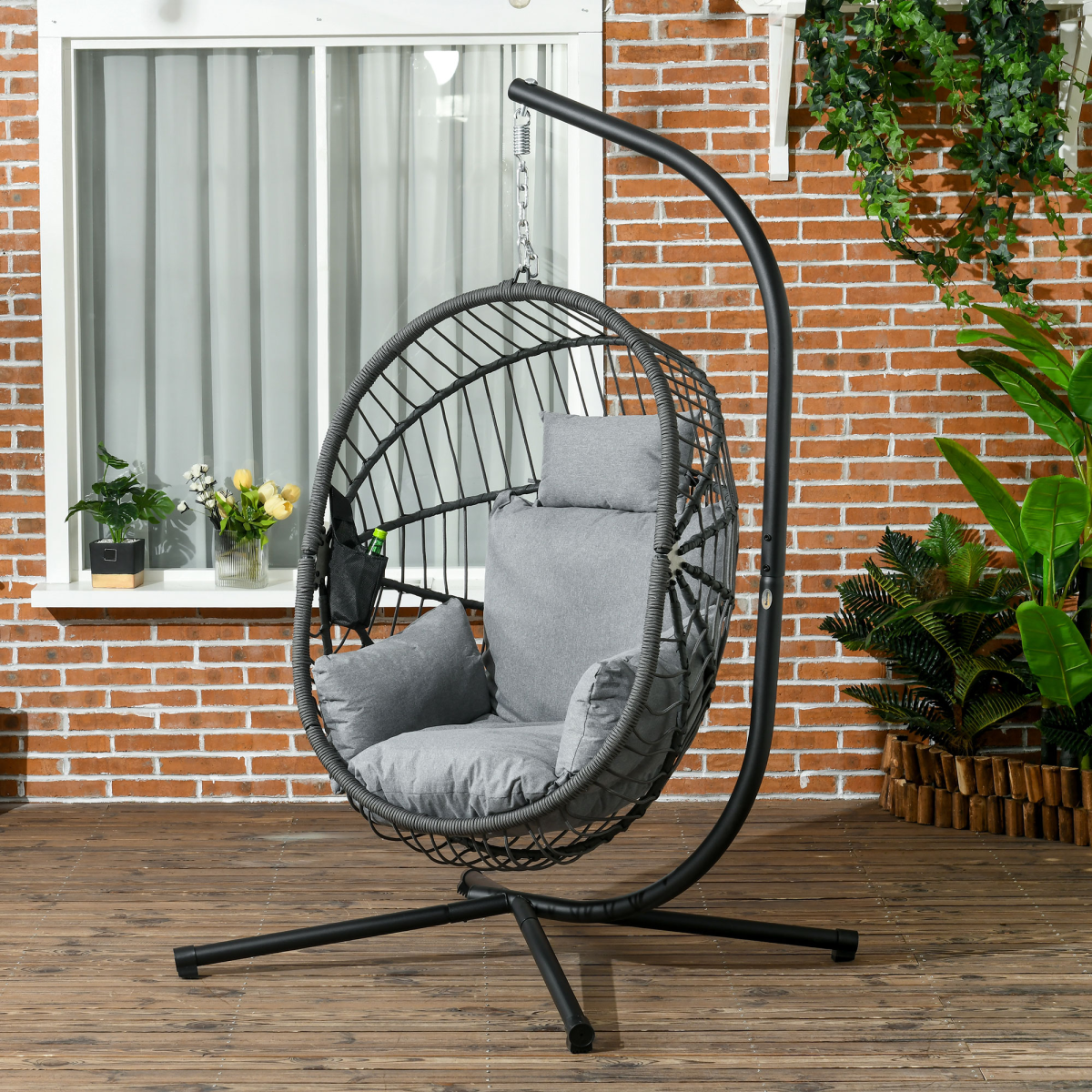 Outsunny Hanging Swing Chair w/ Thick Cushion, Patio Hanging Chair, Grey