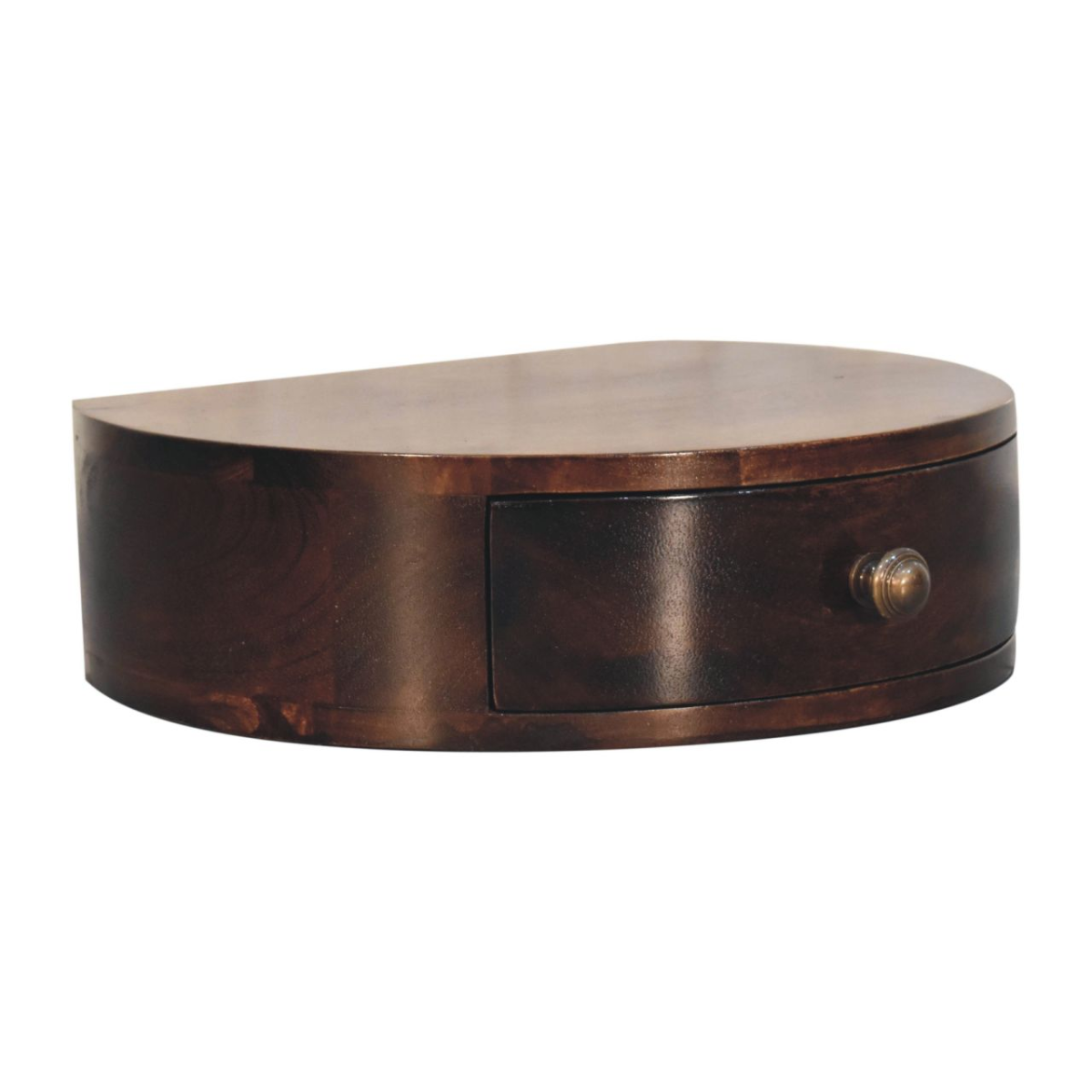 Artisan Furniture Solid Wood California Walnut Wall Mounted Rounded Bedside, 1 Drawer, Dark Brown