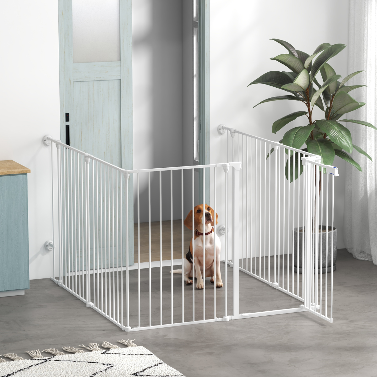 PawHut 2 in 1 Dog Pen, Safety Pet Gate, 6 Panels, for Medium Dogs, 90Hcm - White