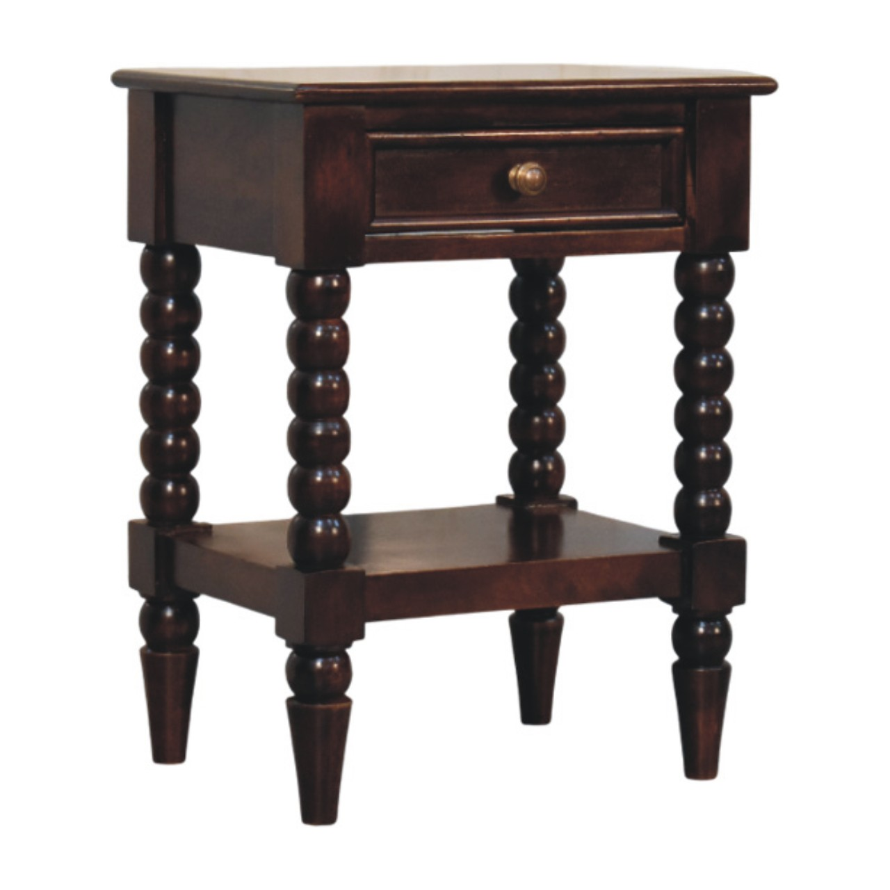Artisan Furniture Solid Wood Vienna Nightstand, Drawer And Open Shelf, Dark Brown