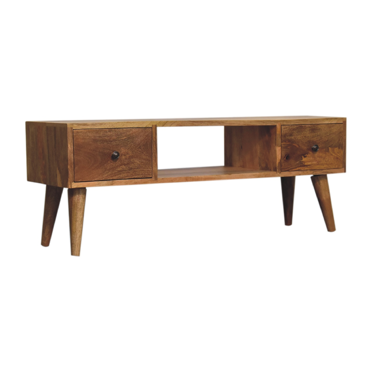 Artisan Furniture Solid Wood Classic Oak-ish Coffee Table, 2 Drawers & 1 Open Slot, Beige