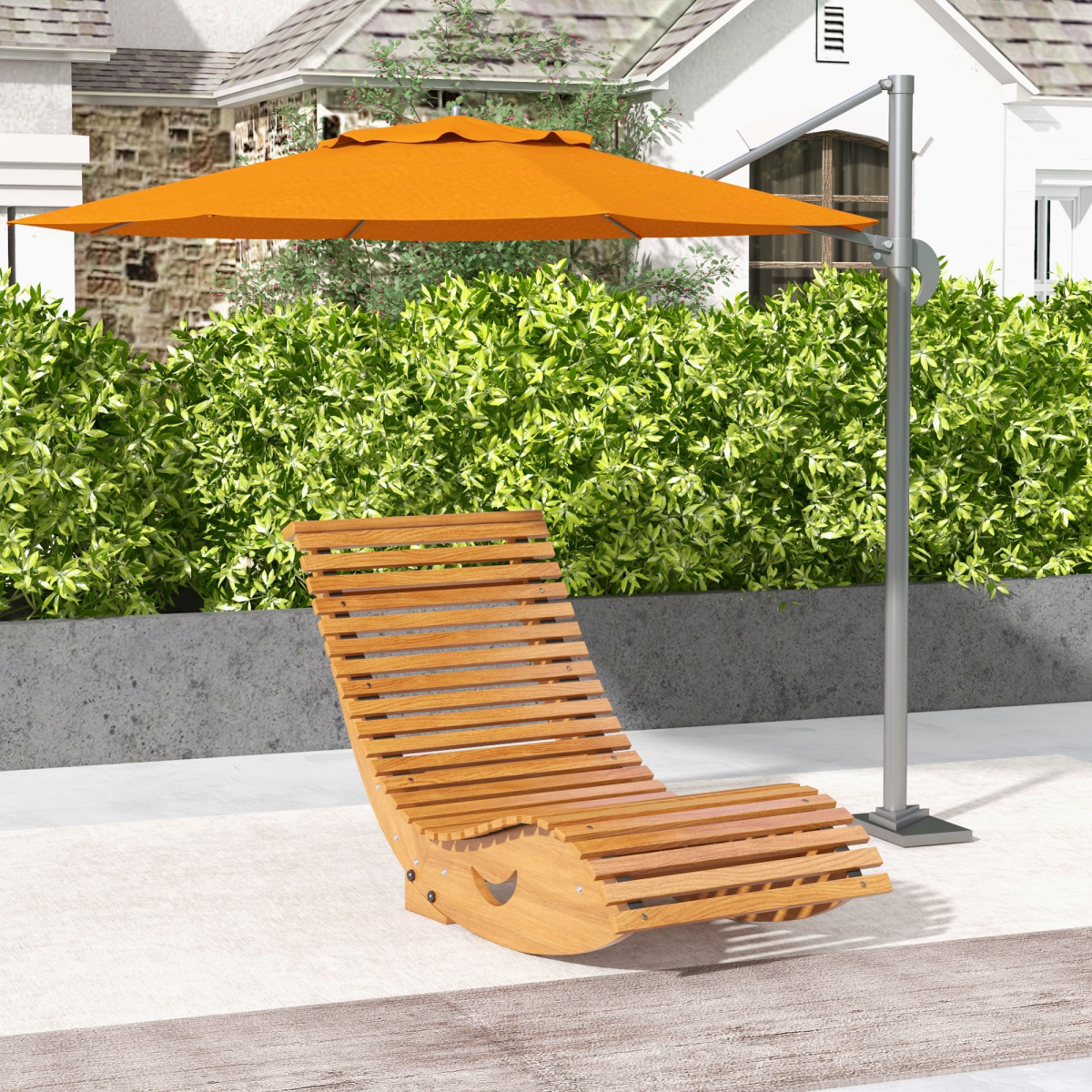 Outsunny Outdoor Rocking Chair w/ Slatted Seat, Wooden Rocking Chair, Teak