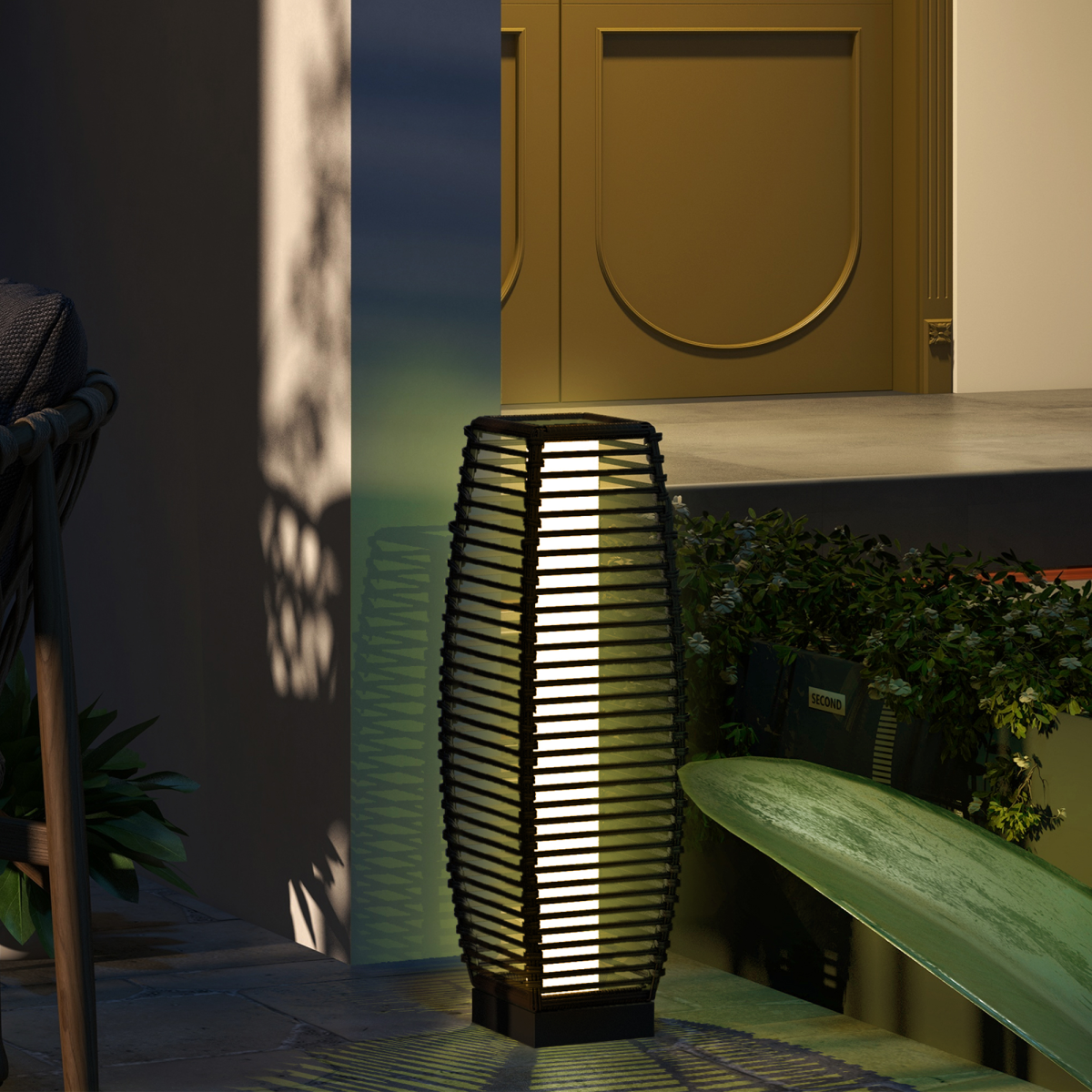 Outsunny Rattan Solar Floor Lamp with Auto On/Off LED Light for Porch Yard Brown
