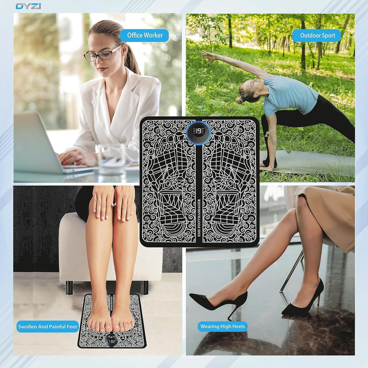 Dyzi EMS Foot Massager - Electrical Muscle Stimulation for Pain Relieve and Improve Circulation for Ultimate Comfort- Relax Your Feet with Rechargeable Foot Massager