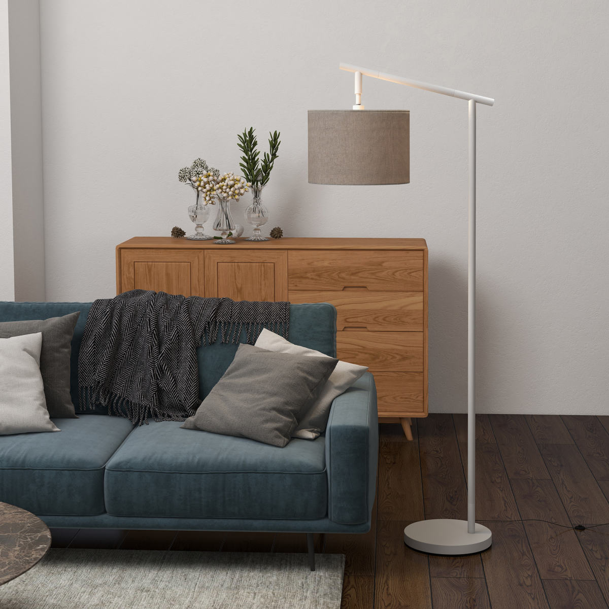 HOMCOM Floor Lamp with 350� Rotating Lampshade, LED Bulb Included, Grey